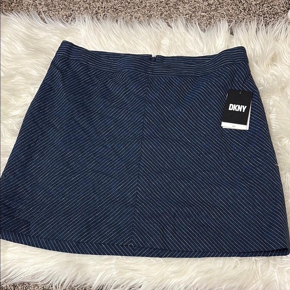 NWT DKNY Navy Blue Stripe Suit Skirt Size 12 Linen Blend